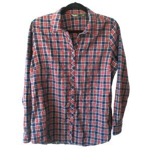 Eddie Bauer Men's Long Sleeve Red & Blue Plaid Button Flannel Shirt Size Large